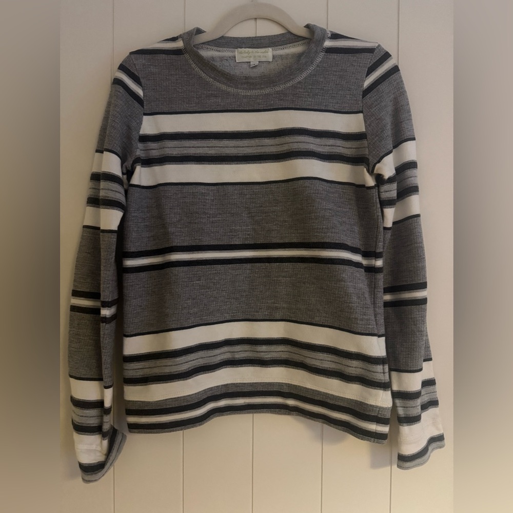 Striped Gray and White Crew Neck Sweater